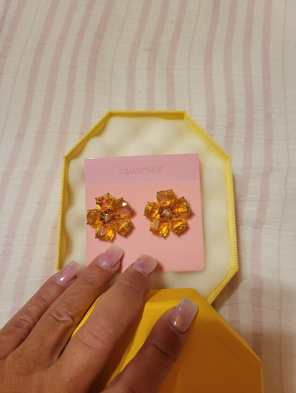 Swarovski Amber Yellow Flower Crystal Stud Earrings